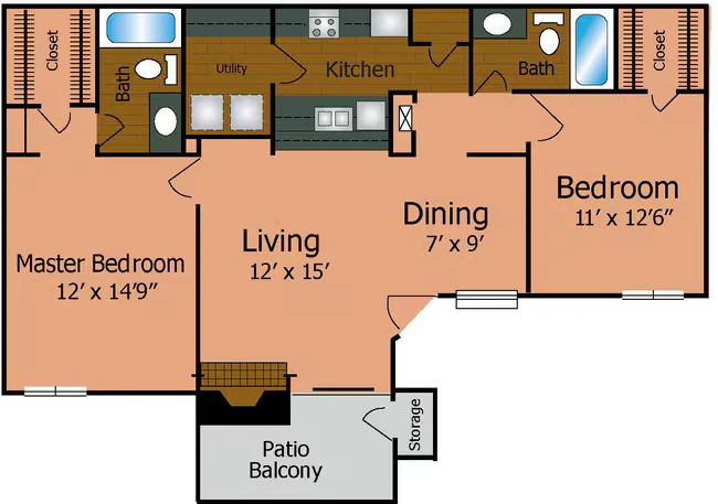 2 Bedroom 2 Bathroom 1524 floor plan